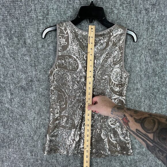 Banana Republic Shirt Womens 0 Gray Alina Sequin Tank Top Blouse Business Formal - Picture 4 of 5